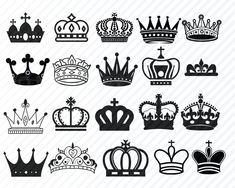 crown silhouettes are shown in black and white, each with different crowns on them