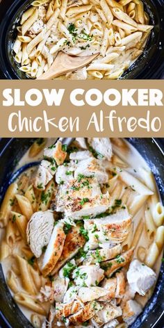 slow cooker chicken alfredo is an easy and delicious dinner that's ready in under 30 minutes