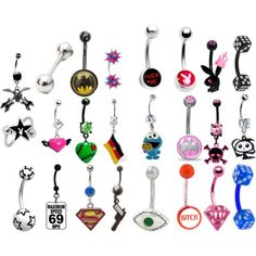 several different types of belly rings and piercings