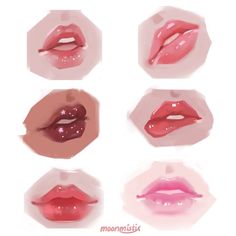 six different types of lips on a white background