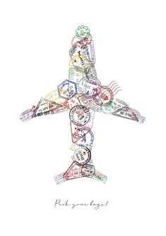 Airplane made from a passport stamps different countries with lettering pack your bags Passport Graphic Design, Travel Stamps, Travel Background, Travel Collage, Travel Stamp, Travel Ads, Passport Stamps, Print Design Art, Letter Stamps