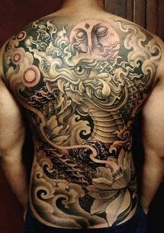 the back of a man with tattoos on his body