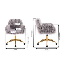 an image of a chair with fur on the back and seat measurements for each chair