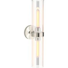 a light that is on the side of a glass wall mounted fixture with two lights