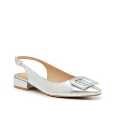 CL by Laundry-Samira Flat Finish off stylish looks without the pain of high heels. The Samira flat from CL by Laundry features a slingback design, a metallic finish, and a buckle detail on the toe. Metallic Silver, High Heels, Buckle, Heels, Silver