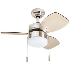 a ceiling fan with a light attached to the blade and two lights on each side