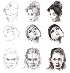 a bunch of different faces drawn in pencil