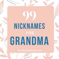 the words 99 nicknames for grandma in blue and pink on a floral background