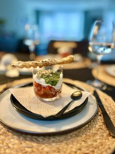 a plate with some food on it sitting on a table