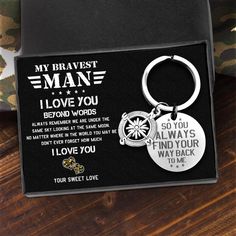 Compass Keychain - Military Gift Ideas - So You Always Find Your Way Back To Me - For Army, Navy, Air Force, Marines, and Coast Guard - Gkw26004 Gift For Army Boyfriend, Air Force Boyfriend, Marine Boyfriend, Army Boyfriend, Marine Quotes, Military Boyfriend, Compass Keychain, Find Your Way Back, Motorcycle Keychain