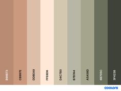 the color scheme for different shades of green, brown and beige with text that reads colors