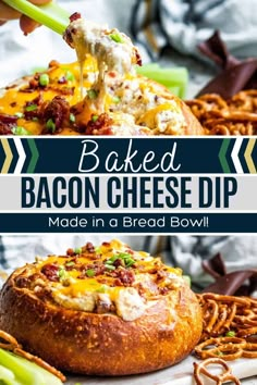 baked bacon cheese dip made in a bread bowl