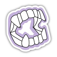 a sticker with the word's teeth drawn in white on a purple background