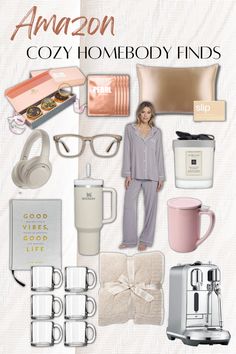 an advertisement for amazon's cozy home body finds, featuring items from the store