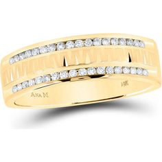 GND 14K Yellow Gold Double Row Channel-Set Round Diamond Wedding Band - 0.25 Carat Total Diamond Weight Gold Band Wedding Ring, Round Diamonds Wedding Band, Mens Band, Mens Gold, Elegant Ring, Size 10 Rings, Cartier Love Bracelet, Diamond Wedding Bands, Diamond Wedding