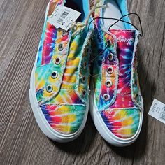 Tye Dye Girls Shoes Playful Multicolor Spring Sneakers, Colorful Fun Sneakers For Summer, Colorful Fun Sneakers For Spring, Funky Low-top Summer Sneakers, Fun Multicolor Slip-on Sneakers, Fun Spring Sneakers With Rubber Sole, Playful Multicolor Slip-on Sneakers, Fun Synthetic Sneakers For Spring, Fun Synthetic Spring Sneakers