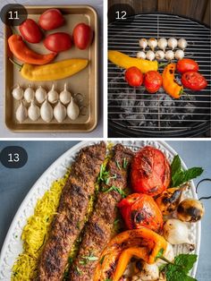 the steps in how to grill meat and vegetables