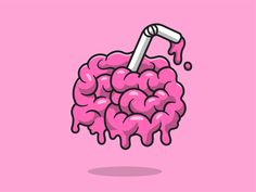 a pink brain with a white tube sticking out of it's side and dripping from the top