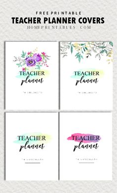 four teacher planner covers with watercolor flowers