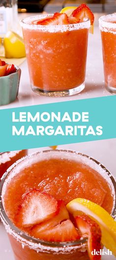 lemonade margaritas with strawberries and orange slices