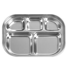 an empty metal tray with four compartments