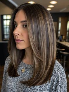 Brown With Low Lights Brunettes, Level 8 Brown Hair, Brown Hair With Fine Highlights, Hair Color Ideas For Brunettes Hide Gray, Ash Mocha Balayage, Brunette With Ash Brown Highlights, Balayage For Short Dark Brown Hair, Partial Lowlights For Brunettes, Dark Hair With Balayage Highlights