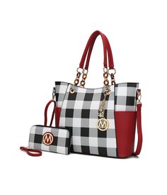 Take this stylish purse handbag set into the office, out on errands, off to school or out on the town. Detailed with a trendy checkered pattern and chic gold-tone hardware, it's a polished look that easily handles your day. Includes a removable shoulder strap for convertible carrying, matched with a zip-around wristlet wallet that you can carry separately when you want to travel light, or toss into the tote for hands-free ease. What are you waiting to get yours?Details:•    Bag Measurements: 13.5 in W x 11 in H x 5 in D•    Handle drop 8.5 in•    Removable and adjustable shoulder strap adjusts up to 50 in•    Wallet Features: 8 cards slots, a centered zipper pocket perfect for coin or receipts and 2 full bill compartments•    Wallet Measurements: 7.5 in L x 4 in H x 0.5 in D Material: Faux M Keychain, Crystal Vibes, Work Tote Bag, Vegan Leather Tote, Bags Handmade, Leather Shoulder Handbags, Fur Slippers, New Rock, Zip Tote