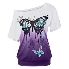 Butterfly Print Ombre T-Shirt - Purple - 3021253018 - Women's Clothing, Women's Tops & T-Shirts, Women's T-Shirts  #WomensTShirts #Women's #Clothing # #Women's #Tops #& #TShirts # #Women's #TShirts Bff Shirts, Spandex Shirts, Girls Top, Fall Hoodies, Plus Size Summer, Collars For Women, Running Shirts, T Shirt And Shorts, Butterfly Print