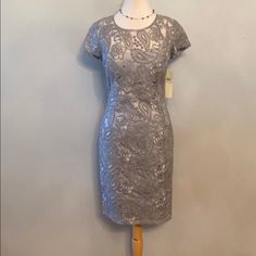 Knee Length Lace Cocktail Dress With Short Sleeve Grey Lace Dress, Lace Cocktail Dress, Grey Lace, Mom Dress, Cocktail Dress Lace, Fashion Ideas, Wedding Decor, Lace Dress, Knee Length