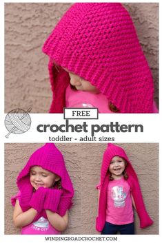 two photos with the text free crochet pattern for toddler - adult sizes