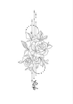 a black and white drawing of flowers on a white background