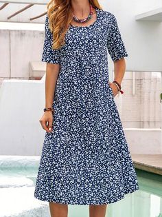 فستان زهري, Marine Uniform, Short Sleeve Maxi Dresses, Fairytale Dress, Flowy Maxi Dress, Midi Shirt Dress, Vestido Casual, Loose Dress, Maxi Dress With Sleeves