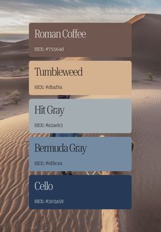 an image of the desert with different colors and names on it, including coffee, humbleweed, hiberewed, hit gray