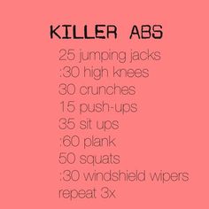 a pink poster with the words killer abs written in black on it and an orange background