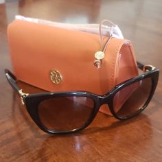 Brand New Tory Burch Sunglasses. Love Them, But They Were Too Wide For Me. Elegant Travel Sunglasses With Mirrored Lenses, Elegant Mirrored Sunglasses For Travel, Elegant Glass Sunglasses For Travel, Navy Sunglasses, Orange Sunglasses, Tory Burch Sunglasses, Tortoise Sunglasses, Aviator Style, Black Sunglasses