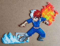 an image of a pixelated action figure with fire coming out of it