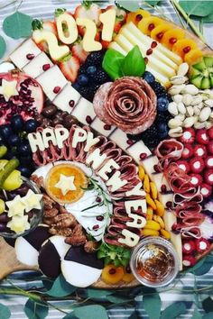 a platter filled with lots of different types of food