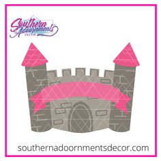 an image of a castle with pink turrets on it's sides and the words southern mermaid