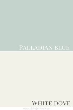 the words palladian blue and white dove are in two different color palettes