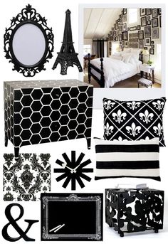 black and white decor with the eiffel tower in the background