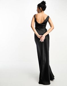 Six Stories Bridesmaids cowl back satin maxi dress in black | ASOS Black Bridesmaid Dress Mismatched, Black Satin Maxi Dress, Black Wedding Guest Dresses, Maid Of Honour Dresses, Bridesmaid Dresses Plus Size, Black Bridesmaid Dresses, Trendy Outfit, Satin Maxi, Satin Maxi Dress