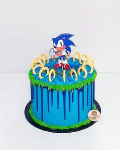 a sonic the hedgehog birthday cake with blue icing