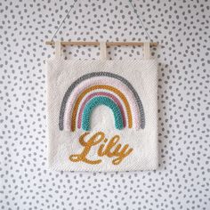 This unique punchneedle custom wall hanging with a gorgeous rainbow would make a wonderful addition to your nursery or child bedroom. Perfect to celebrate the birth of a new baby in your life, an ideal christening gift or a treasured first birthday present.  Available in different sizes and colour choices you will wind one perfect to suit your decor. Please state the colour you would like for the name in the personalisation box. Made from wool blend and backed with felt this personalised wall ba First Birthday Presents, Child Bedroom, Personalised Cupcakes, Fabric Wall Hanging, Rainbow Wall Art, Aqua Mint, Name Wall Art, Wall Banner, Felt Wool