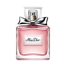 a bottle of perfume with a bow on top