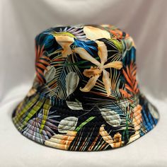 Bucket Hat Men Reversible Floral Color Blk Last One Black Short Brim Bucket Hat For Vacation, Black Flat Brim Bucket Hat For Vacation, Casual Black Reversible Bucket Hat, Casual Black Bucket Hat For Vacation, Casual Black Reversible Hat, Reversible Black Bucket Hat For Beach, Black Reversible Brimmed Hat, Black Reversible Hat With Curved Brim, Black Reversible Curved Brim Hat