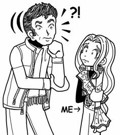 a cartoon drawing of a man talking to a woman who is holding her hand over her shoulder