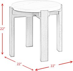 a white stool with measurements for it