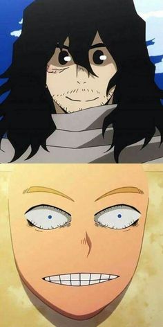 two anime faces with different expressions on them