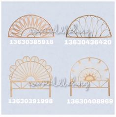 four different types of ironwork designs on a blue background with the numbers below them