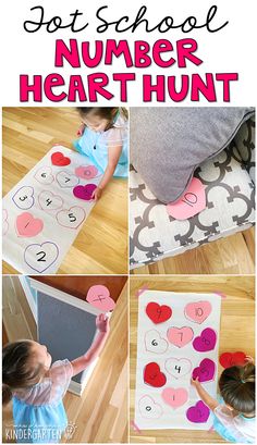 a collage of photos showing how to make a number heart hunt